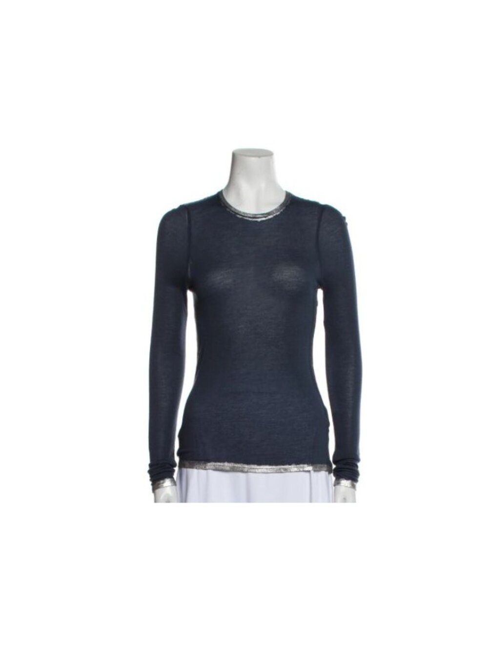 Zadig & Voltaire Navy Long Sleeve Sheer Crew Neck Top